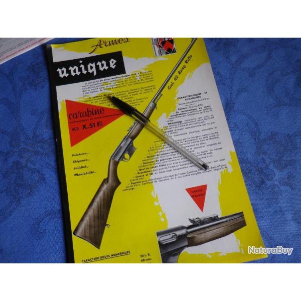 Feuillet publicitaire carabine UNIQUE mod. X.51 bis 22 long rifle