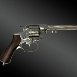 Revolver Perrin modèle 1865, simple et double action, finition nickelée France XIXème