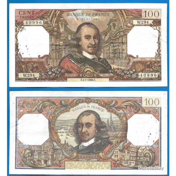 France 100 Francs 1968 Billet Corneille Pierre Franc