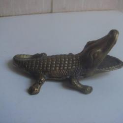 Ancienne Statue en Laiton Massif Crocodile longueur 10 cm