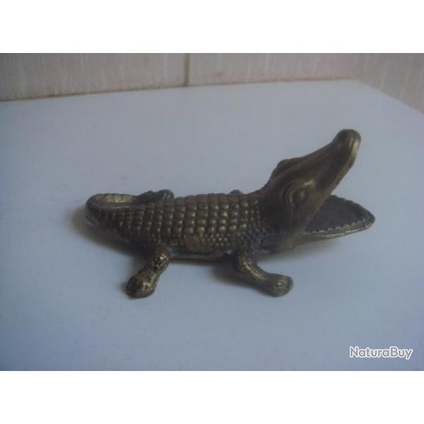 Ancienne Statue en Laiton Massif Crocodile longueur 10 cm