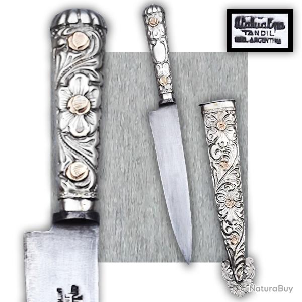 RARISSIME & SUPERBE DAGUE / GLAIVE ARGENTINE, TYPE GAUCHO, XIX, ENTIREMENT GRAV, ORIGINAL