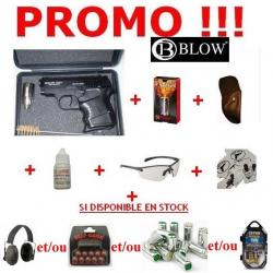 PROMO:BLOW 9 mm+munitions,holster,lunettes,stickers,huile,accessoires+si stock,casque,trousse,embout