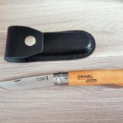 Couteau Opinel numéro 8 , lame acier carbone avec étui cuir