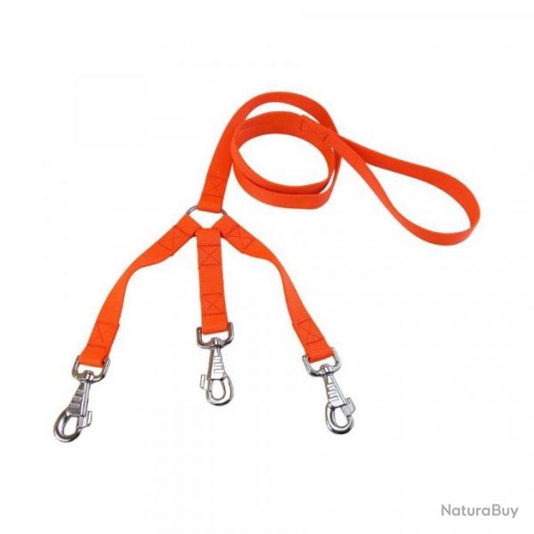 laisse tripleur nylon orange 1,50 m  / 30 cm - jokidog