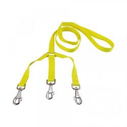 laisse tripleur nylon jaune 1,50 m  / 35 cm - jokidog