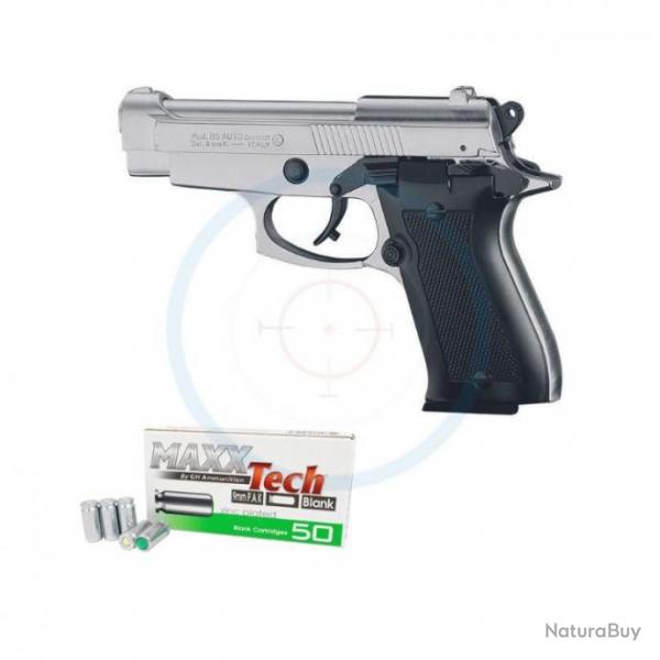 Pack Pistolet  blanc Kimar 85 Chrom - calibre 9mm PAK + 50 cartouches