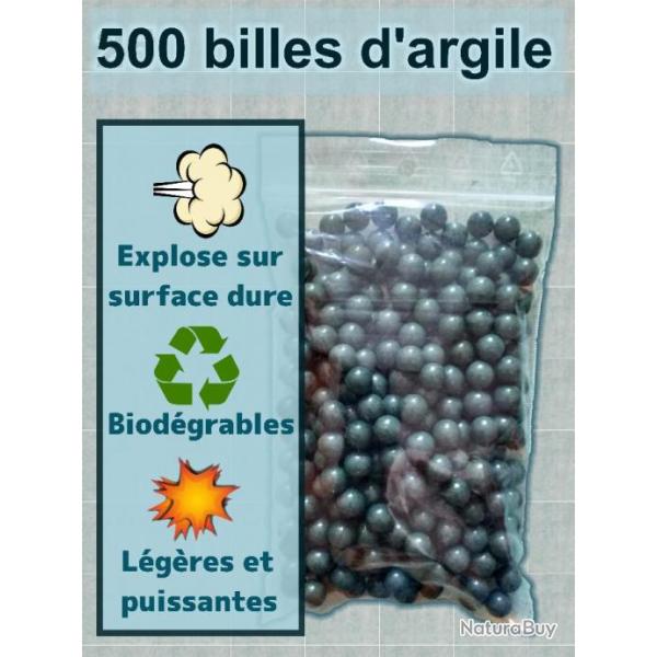 500 billes d'argile (couleur verte ou rouge) pour lance-pierre - Diamtre 9.5mm