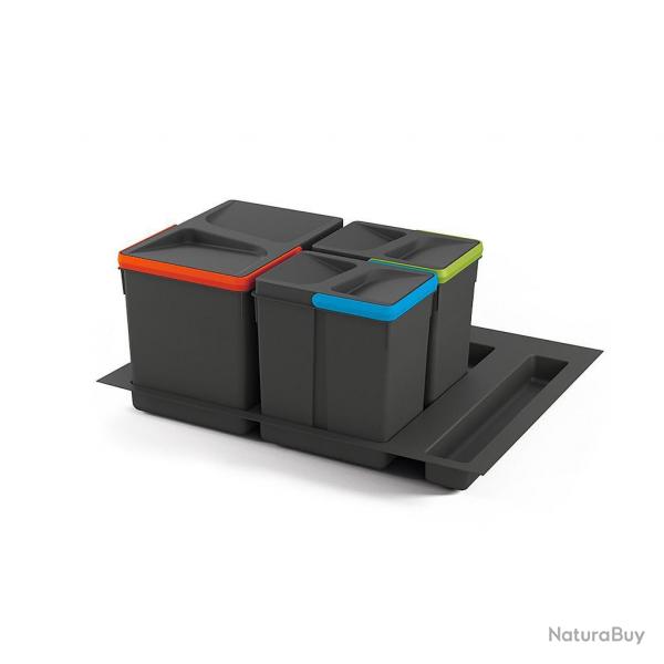 Kit de poubelles 12 L + 2 x 6 L, module 600 mm Plastique Gris anthracite Emuca