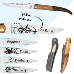 Couteau laguiole personnalisé Lame personnalisable et gravée avec un prénom Manche en bois rustique