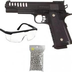 Pack Airsoft Pistolet modèle Saigo Hi-Capa SG00060 à Ressort 0,3j + 600 billes et lunettes