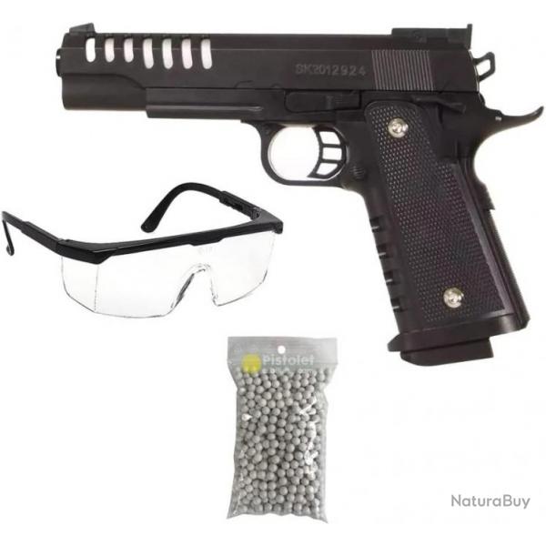 Pack Airsoft Pistolet modle Saigo Hi-Capa SG00060  Ressort 0,3j + 600 billes et lunettes