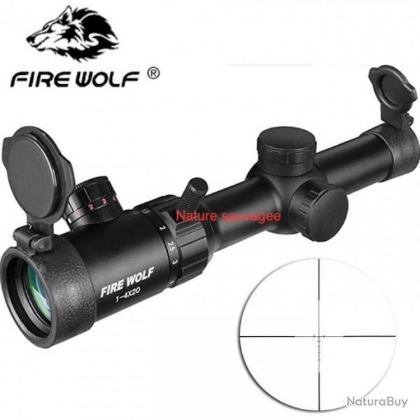 FIRE WOLF Lunettes Tir Tactique  1-4x20 Rticule Vert/Rouge  Fusil Chasse Supports Airsoft  11/20mm