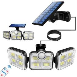 Panneau Solaire Eclairage Exterieur 122 LED avec Capteur Mouvement 3 Têtes Etanche Grand Angle