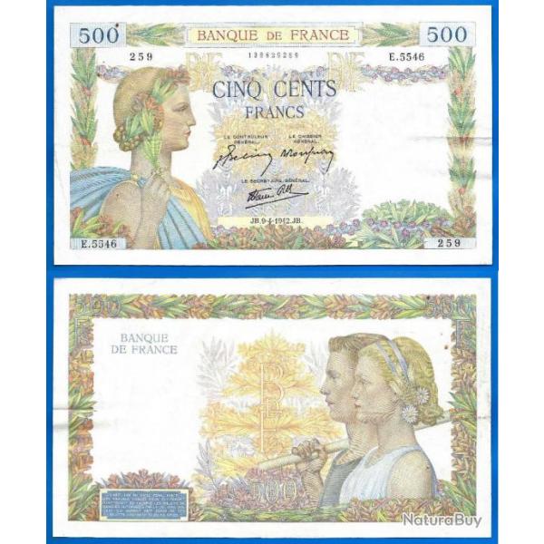 France 500 Francs 1942 Billet La Paix Frcs Frs Frc Grand Billet