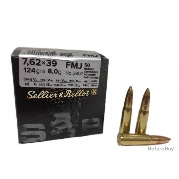 50 munitions Sellier & Bellot 7.62x39 123 grains FMJ