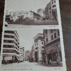 CP  PAYS MAROC  CASABLANCA  PLACE DE FRANCE  ET RUE CHENIER EN 1930  1948