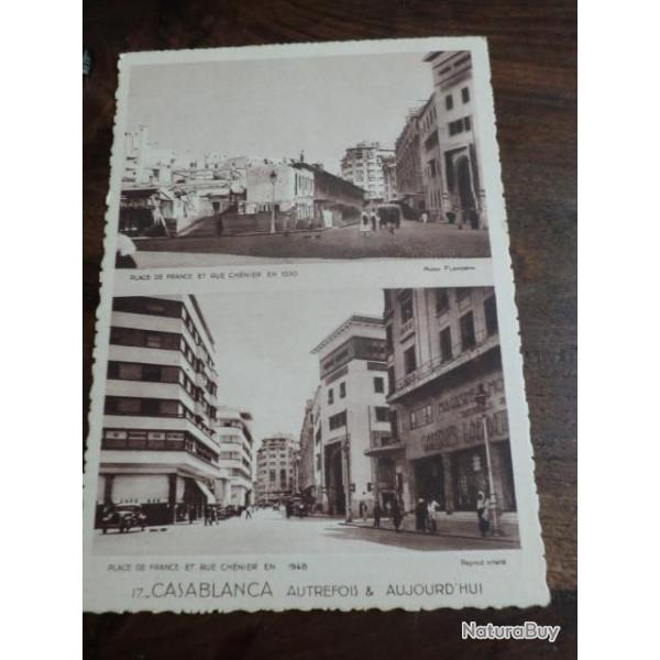 CP  PAYS MAROC  CASABLANCA  PLACE DE FRANCE  ET RUE CHENIER EN 1930  1948