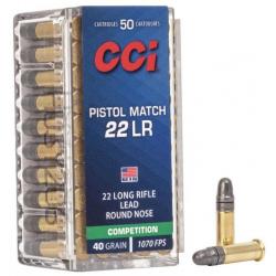 Cartouches CCI Pistol match Cal.22LR 40Grs