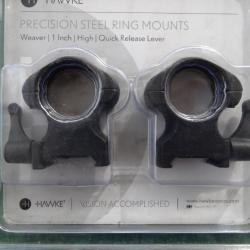 Paire de colliers HAWKE PRECISION STEEL RING 25,4mm  montage fixe et option 50% sur la 2ème paire