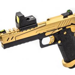 Réplique GBB gaz Hi-Capa 5.1 SPLIT Gold / Noir 1,0J + point rouge BDS