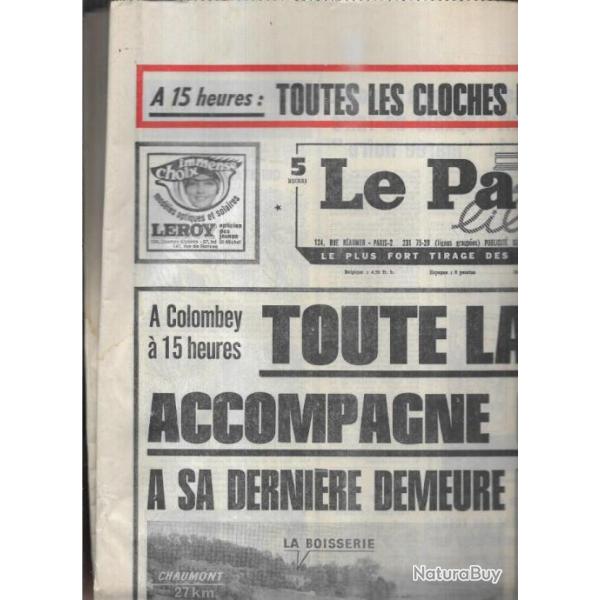 mort du gnral de gaulle journal le parisien libr  du 12 novembre 1970 ,  colombey notre-dame