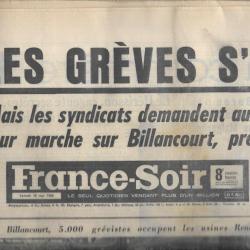 mai 1968 journal france soir 18 mai , les grèves s'étendent, billancourt renault , cohn-bendit