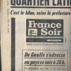 mai 1968 journal france soir 25 mai , quartier latin 200 blessés, pompidou invite les syndicats cgt-