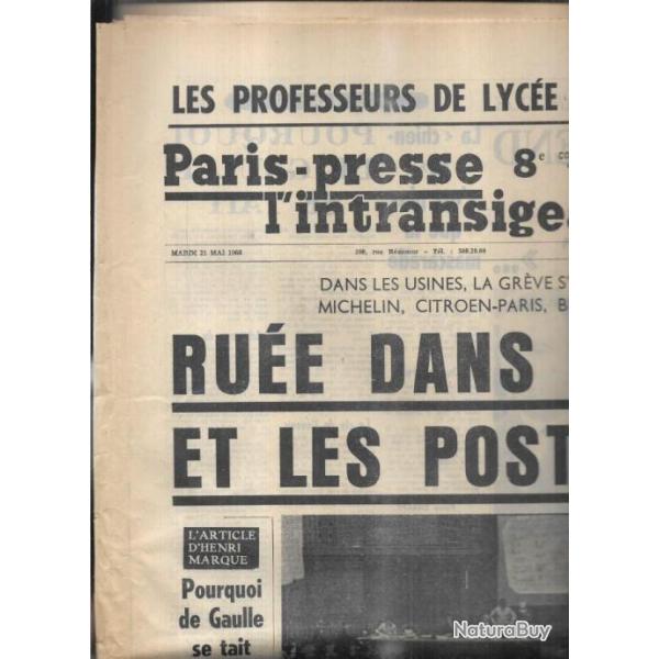 mai 1968 journal paris presse l'intransigeant france soir 21 mai rue dans les banques et postes ess