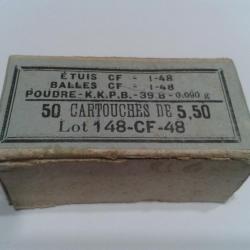 Boite de 50 Cartouches 22 lr pour l'armée - 1948 - Cartoucherie Française