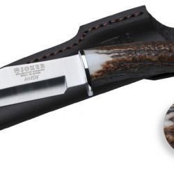 Couteau de chasse skinner à manche bois de cerf et lame de 11 cm