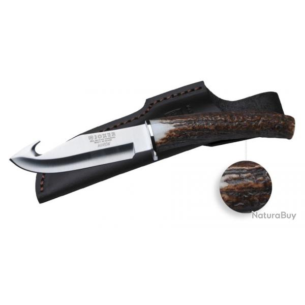 Couteau de chasse skinner  manche bois de cerf et lame de 11 cm