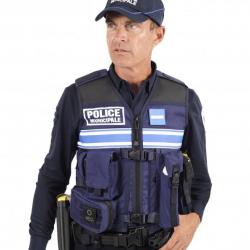 *GILET TACTIQUE POLICE MUNICIPALE - POCHES FIXES - BANDE RETRO - XL/2XL