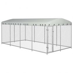 Chenil extérieur cage enclos parc animaux chien extérieur avec toit pour chiens 8 x 4 x 2 m 02_0000