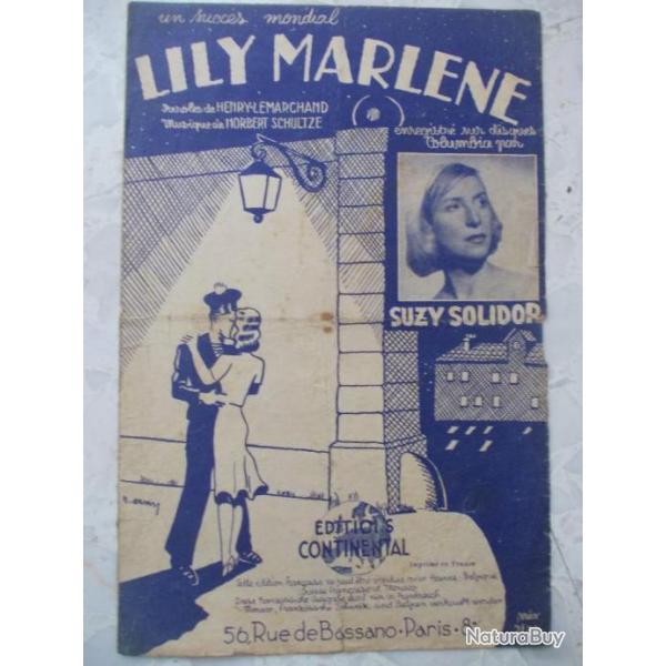 Partition musicale 1940 LILY MARLENE de LEIP et Schultze, Lemarchand Ed CONTINENTAL Solidor Columbia