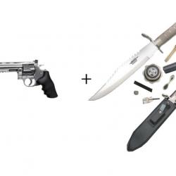 Pack Revolver Dan Wesson 715, 4" Argent - Pellets Co2 4,5 mm + Couteau de survie