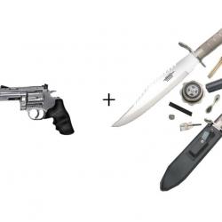 Pack Revolver Dan Wesson 715, 2,5" Argent - Acier Co2 Bbs 4,5 mm + Couteau de survie