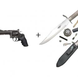 Pack Revolver Dan Wesson 715, 4 ´´ Steel Grey - 4,5 Mm Co2 Bbs Acero + Couteau de survie