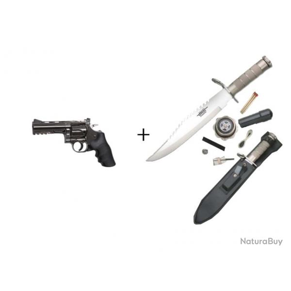 Pack Revolver Dan Wesson 715, 4  Steel Grey - 4,5 Mm Co2 Bbs Acero + Couteau de survie