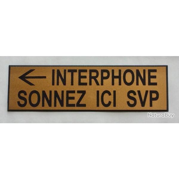 plaque grave pancarte "INTERPHONE SONNEZ ICI SVP" (fleche gauche) Format 50x150 mm