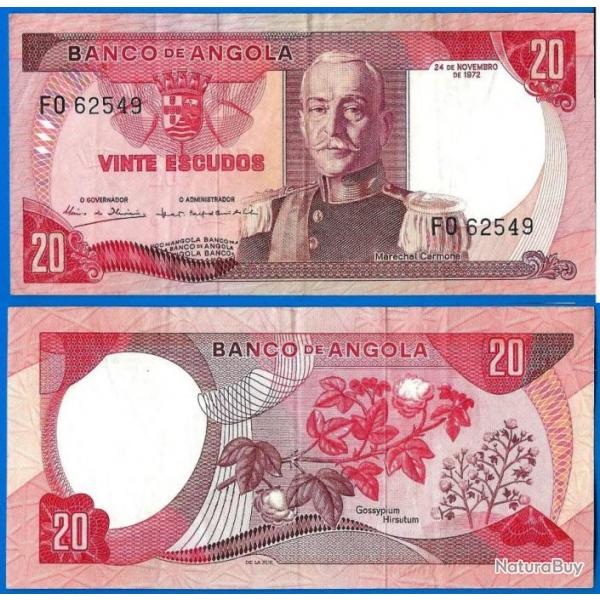 Angola 20 Escudos 1972 Carmona Billet d Afrique Colonie Portugal