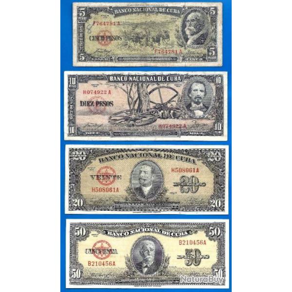 Lot Billet Cuba 5 10 20 50 Pesos 1958 Peso Centavos Billets Caraibe Amerique