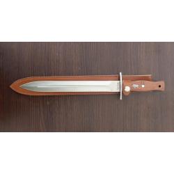 *dague de chasse lame 28cm en acier manche en bois de rose avec sanglier incrusté 40.5cm avec etui T