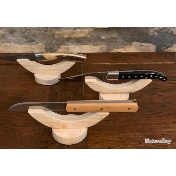 3 Prsentoirs couteaux design 135mm en bois de palette - cration unique