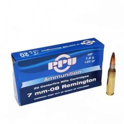 20 munitions 7-08 Remington Partizan 7,8g 120gr