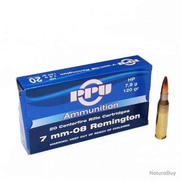 20 munitions 7-08 Remington Partizan 7,8g 120gr
