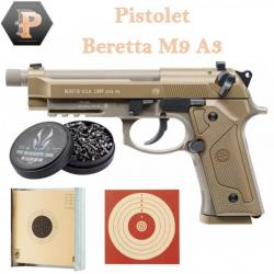 Pack pistolet Beretta M9A3 CO2 Cal4.5MM BBS + Porte cible + cible + Boite de plomb