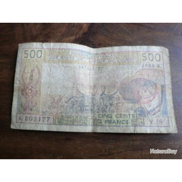 500 Francs TATS DE L'AFRIQUE DE L'OUEST 1988 K