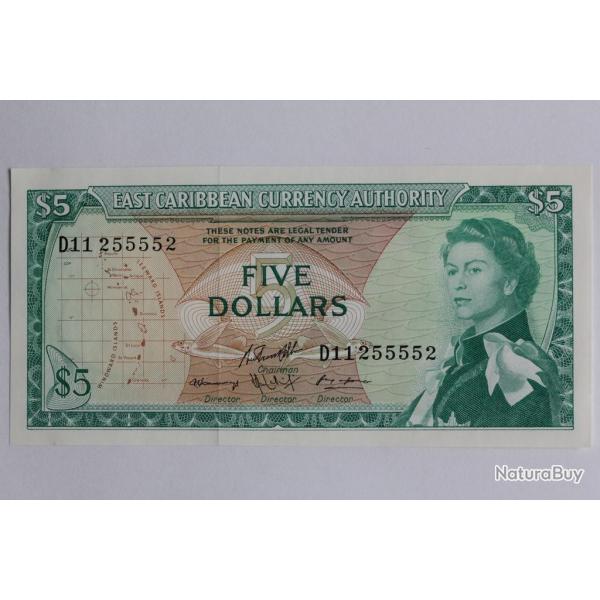 Billet 5 Dollars 1965 tats des carabes orientales neuf