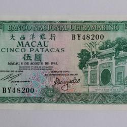 Billet 5 Patacas Macau type 1981-1988 neuf